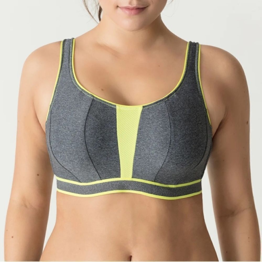 Prima Donna Sport The Sweater Gray Yellow Wired Sports Bra UK 30D NWT